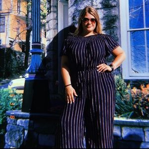 Navy Blue Striped Jumpsuit